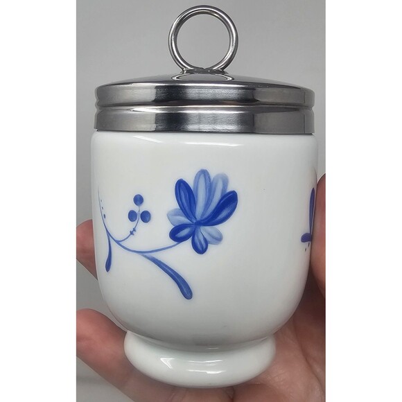 Royal Worcester Fine Porcelain Hand Panted Blue Bow Egg Coddler4" - Picture 2 of 13